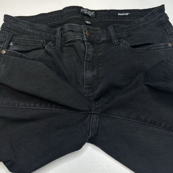 Judy Blue Jeans 13 31 Skinny Black Stretch Denim Leopard Animal Patch Distressed - Picture 14 of 14